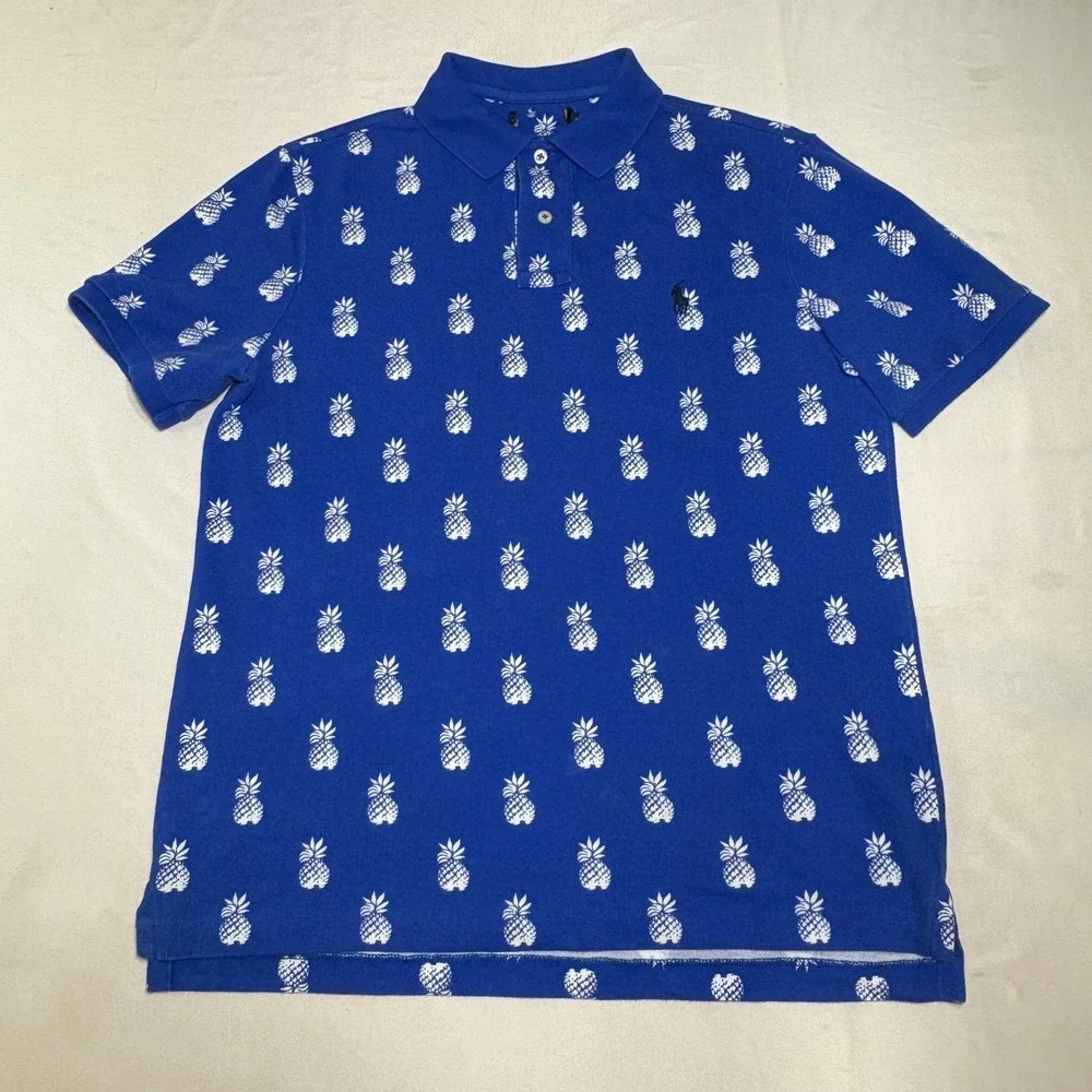 Polo Ralph Lauren Pineapple Polo Shirt Mens Small Blue Classic Fit Tropical Pony